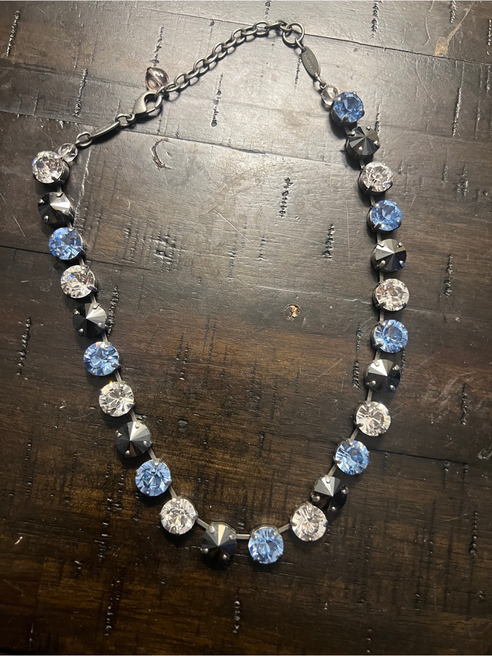 Sabika Blue, Clear and Gunmetal Crystal Necklace